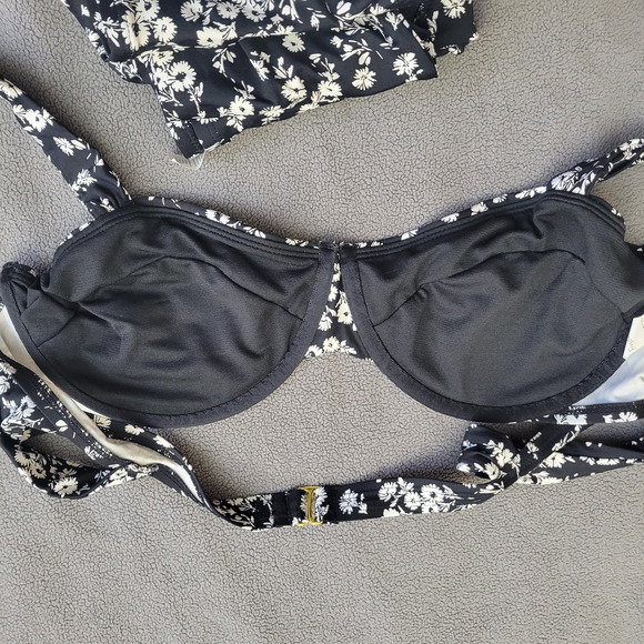 FRESHWATER Swimwear Womens Black White Flora Top XXL Bikini Bottom XL 2PC - Picture 7 of 8